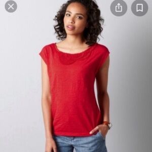 LOFT Red Cap  T-Shirt pleated neck size large
